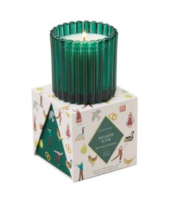 Bougie de Noël en verre nervuré – Vert – Sapin baumier