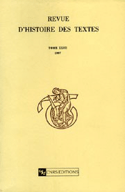 Revue d&rsquo;histoire des textes T27 – 1997